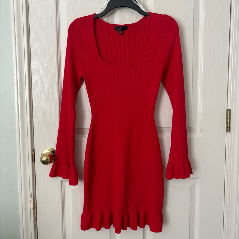 Lulus Cozy Outlook Red Long Sleeve Sweater Mini Dress